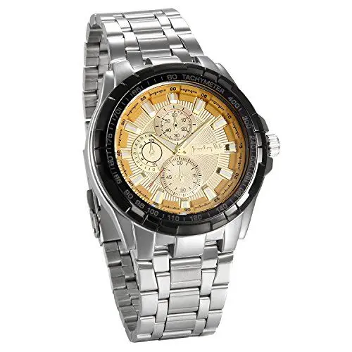 Produktbild: JewelryWe Herren Armbanduhr, Analog Quarz, Klassiker 30M Wasserdicht Business Casual Sport Uhr Stoppuhr mit Edelstal Armband, Schwarz Zifferblatt, Rose Gold Gauge-Nadeln