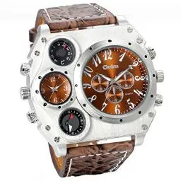 Produktbild: JewelryWe Herren Armbanduhr, Leder Legierung, Analog Quarz Kompass Thermometer Armband Uhr, Braun Leder Armband mit Braun Zifferblatt