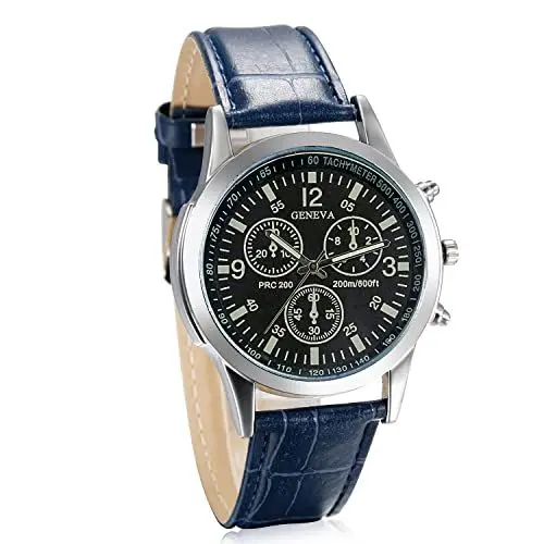 Produktbild: JewelryWe Herren Armbanduhr, Retro Klassische Leder Band Quarz Analog Uhr mit Digital Zifferblatt, Blau