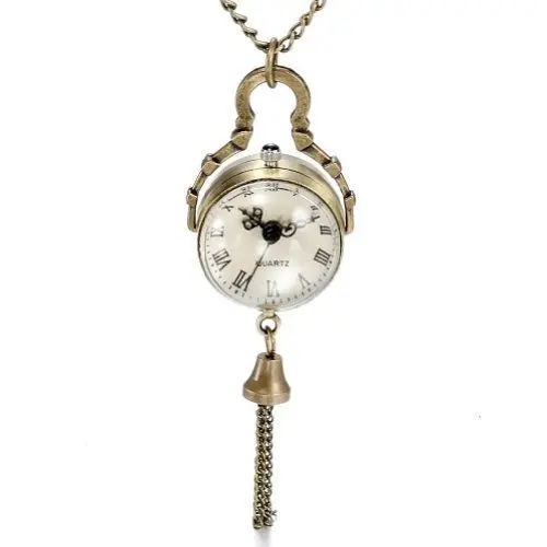 Produktbild: JewelryWe Herren Taschenuhr, Retro Konkav und Konvex Spiegel Runde Uhr Anhänger Analog Quarz Kettenuhr Pullover Halskette Kette mit Weiss Römischen Ziffern Zifferblatt