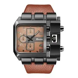 Produktbild: JewelryWe Herrenuhr Analog Quarz Casual Armbanduhr Männer Leder Armband Militäruhr Sport Uhr mit Groß Quadrat Zifferblatt Braun