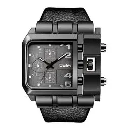 Produktbild: JewelryWe Herrenuhr Analog Quarz Casual Armbanduhr Männer Leder Armband Militäruhr Sport Uhr mit Groß Quadrat Zifferblatt Schwarz