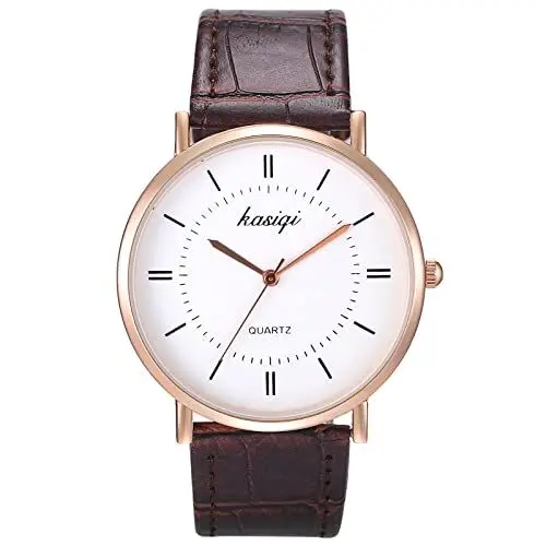 Produktbild: JewelryWe Herrenuhr Analog Quarz Partner Freundschafts Armbanduhr Klassische Einfache Leder Armband Uhr für Herren Männer Braun