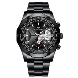 Produktbild: JewelryWe Herrenuhr Edelstahl Quarz Analog Armbanduhr 30M Wasserdicht Business Causual Uhr mit Datum Kalender und Leuchtend Zeiger Vatertagsgeschenk, Schwarz