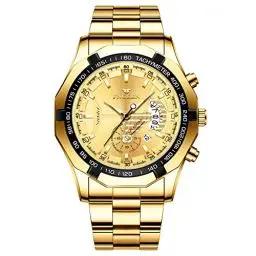 Produktbild: JewelryWe Herrenuhr Edelstahl Quarz Analog Armbanduhr 30M Wasserdicht Business Causual Uhr mit Datum Kalender und Leuchtend Zeiger Vatertagsgeschenk, Gold