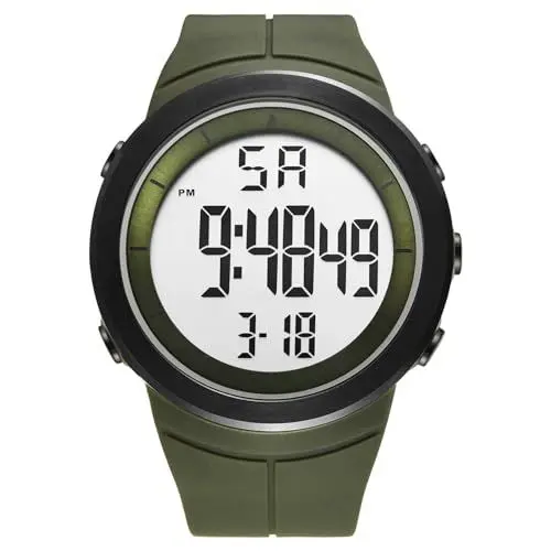 Produktbild: JewelryWe Herrenuhr Gummi Militär Digitaluhr: Armeegrün Herren 30m Wasserdicht Elektronische Digital Armbanduhr Multifunktionale Sport Uhr mit Kalender Wecker Stoppuhr EL-Hintergrundbeleuchtung