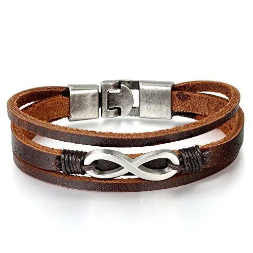 Produktbild: JewelryWe Infinity Lederarmband Unendlichkeitszeichen Armband: Braun Retro Mehrreihig Geflochten Leder Armreif Manschette Armband mit Unendlichkeit Lieben Zeichen Geschenk für Damen Herren