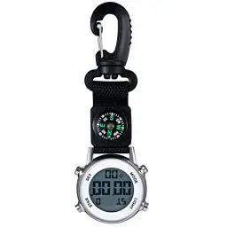 Produktbild: JewelryWe Karabineruhr Digital Clip on Quarzuhr Karabiner Taschenuhr mit Leuchtendem Zifferblatt Kalender Wecker Kompass, FOB Uhr für Ärzte Krankenschwestern Sanitäter Köche Sport Unisex Silber