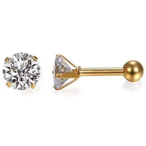 Produktbild: JewelryWe Knorpel Ohrstecker Damen Zirkonia: Elegant Edelstahl Runde Zirkonia Tragus Ohrringe Helix Conch Ohr Piercings Knorpelpiercing Gold - Breite 3mm