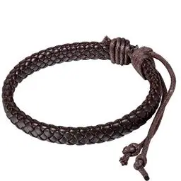 Produktbild: JewelryWe Lederarmband Herren Damen Braun: Klassisch Einfach Leder Seil Geflochten Weizen Kordelkette Armband Verstellbar Armreif Braun mit Geschenk Tüte