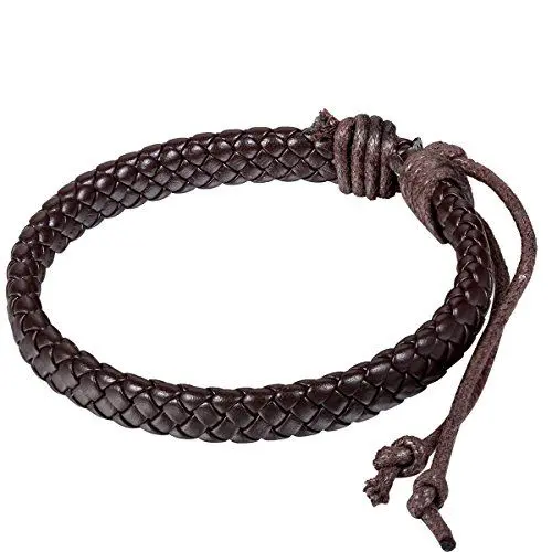 Produktbild: JewelryWe Lederarmband Herren Damen Braun: Klassisch Einfach Leder Seil Geflochten Weizen Kordelkette Armband Verstellbar Armreif Braun mit Geschenk Tüte