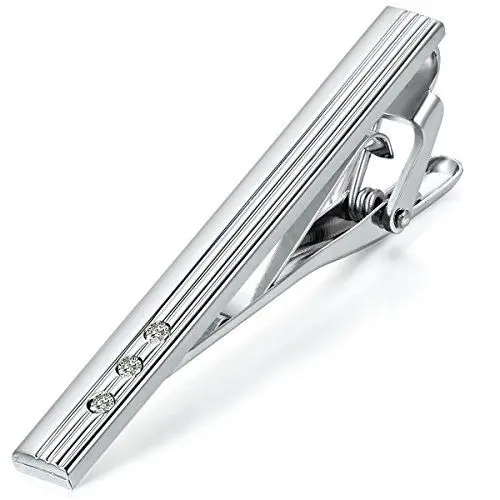 Produktbild: JewelryWe Legierung Krawattenklammer Krawattennadel Tie Clip Silber Streifen Gestreift Business Hochzeit Wedding Elegant Herren #489