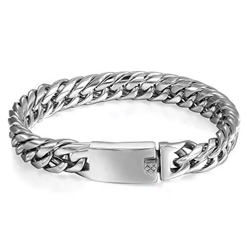 Produktbild: JewelryWe Panzerkette Armband Herren Edelstahl: Biker Kettenarmband Punk Rock Poliert Panzerkette Armreif Armkette Geschenk für Männer Silber