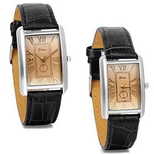 Produktbild: JewelryWe Partneruhren Armbanduhr,Retro Leder Analog Quarz Uhr mit römischen ziffern Zifferblatt, Lieben, Schwarz