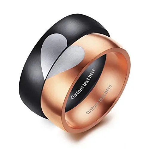 Produktbild: JewelryWe Ring Herren Edelstahl Herz: Herren-Ring Semi Herz Partnerringe Freundschaftsringe Eheringe Trauringe Verlobungsringe Hochzeit Band Männer Ringe mit Gravur Schwarz Größe 67