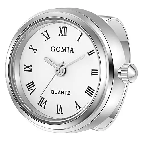 Produktbild: JewelryWe Ringuhr Fingeruhr Damen Analog Quarz Edelstahl Verstellbar Ring Uhr Fingerringuhr Uhrenring mit Weiß Römischen Ziffern Rundem Zifferblatt und Silber Gehäuse