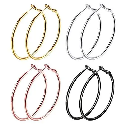 Produktbild: JewelryWe Schmuck 20 Paar Damen Ohrringe Set Edelstahl Groß Rund Hängend Huggie Creolen Ohrringe Ohrhänger für Frauen Mädchen - Durchmesser 30 40 50 60 70 mm, Schwarz Gold Silber Rosegold