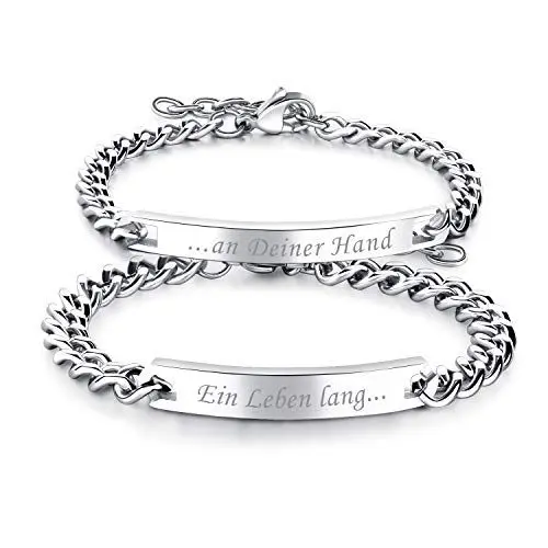 Produktbild: JewelryWe Schmuck 2pcs Edelstahl Partnerarmband, Lieben Freudschaftsarmband Geschenk, Panzerarmband Panzerkette Armband Pärchen Armreifen mit Gravur EIN Leben Lang und an Deiner Hand für Herren Damen