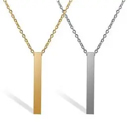 Produktbild: JewelryWe Schmuck 2pcs Personalisierte Gravur Edelstahl Poliert Stereo-Rechteck Quader Anhänger Halskette mit 20 Zoll Kette für Herren Damen, Silber/Gold