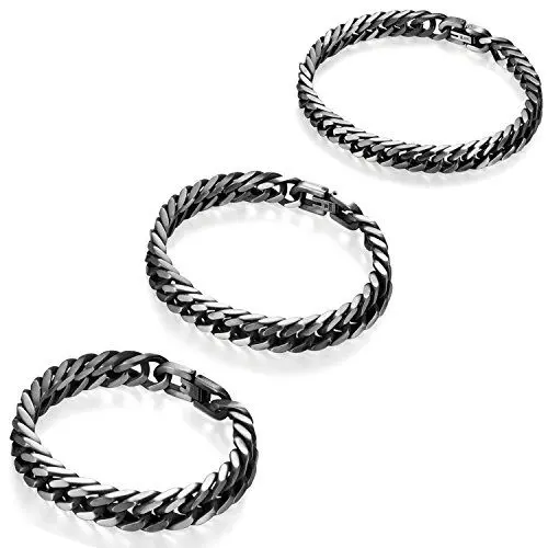 Produktbild: JewelryWe Panzerkette Armband Herren Edelstahl: 3pcs Poliert Kubanische Kette Armkette Trendiges Panzerarmband Retro Punk Biker Schmuck Silber 8/10/12mm Geschenk für Männer Freund Vater