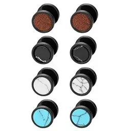 Produktbild: JewelryWe Schmuck 4 Paare Fake Plug Ohrstecker Edelstahl künstliche Stein sandgestahlt Rund Kreis Ohrringe Fakeplugs Ohr Cheater Tunnel Barbell Gauges Ohr-Piercings für Herren Damen
