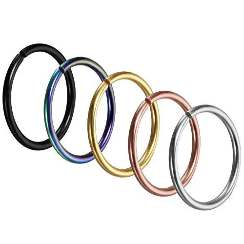 Produktbild: JewelryWe Schmuck 5 PCS Nasenpiercing Nasenring Fake Hoop Ring, 10mm Piercing für Ohr Nase Lippe Brust Intim, Edelstahl, Silber Schwarz Gold Blau Regenbogenfarbig