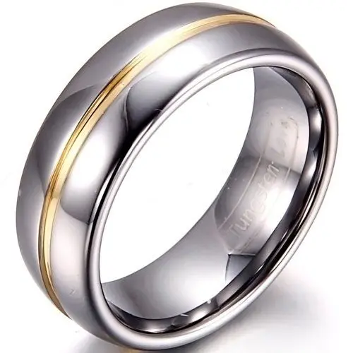 Produktbild: JewelryWe Schmuck 6/8mm Breite Wolframcarbid Herren-Ring Damen-Ring Gold Rille in der Mitte Partnerringe Hochzeit Engagement Band Größe 52 bis 74
