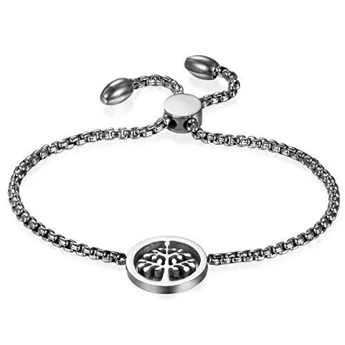 Produktbild: JewelryWe Schmuck Baum des Lebens Armband für Damen, Edelstahl Charm-Armband Armkette Verstellbar Armkettchen Armreif, Silber