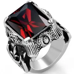 Produktbild: JewelryWe Schmuck Biker Edelstahl Herren-Ring, Damen-Ring, Drachenkralle mit Zirkonia, Farbe Silber Schwarz Rot Größe 52 bis 67