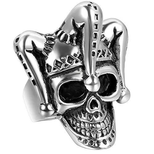 Produktbild: JewelryWe Clown Totenkopf Ringe Herren: Biker Herren-Ring Edelstahl Gothic Clown Schädel Fingerring Männer Halloween Ring Band Hip Hop Punk Schmuck Gravur Geschenk Größe 67