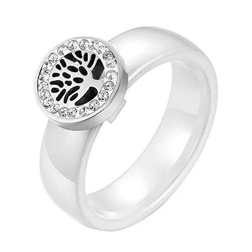 Produktbild: JewelryWe Schmuck Damen-Ring, Elegant Baum des Lebens Edelstahl Strass Keramik Ring Band, Weiß Silber, Größe 52
