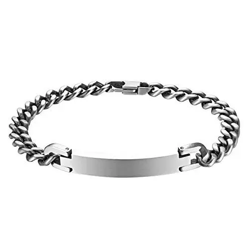 Produktbild: JewelryWe Schmuck Damen Armband, Edelstahl Poliert Panzerkette Partnerarmband Freundschaftsarmband Paar Pärchen Armkette, Schwarz Silber