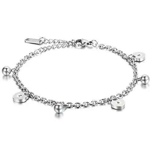 Produktbild: JewelryWe Schmuck Damen Armband Fußkette, Liebe Herz Glöckchen Charm Fußkettchen, Edelstahl, Silber
