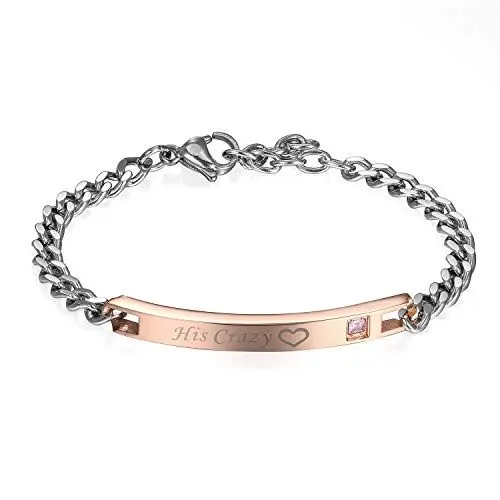 Produktbild: JewelryWe Schmuck Damen Armband, Lieben Freundschaftsarmband Geschenk, His Crizy Herz, Edelstahl Zirkonia, Rosegold Silber, kostenlos Gravur