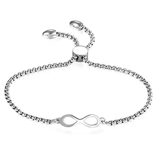 Produktbild: JewelryWe Infinity Unendlichkeitszeichen Armband Damen: Silber Edelstahl Lieben Unendlichkeit Zeichen Verstellbar Dünne Charm Armkette Armreif Schmuck Geschenk für Frau Mädchen