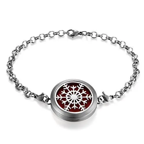 Produktbild: JewelryWe Schmuck Damen Aromatherapie Armband, Edelstahl Hohle Schneeflocken Aroma Öle Diffuser Duft Diffusor Locket Medaillon Charm-Armband Armkette, Silber