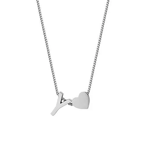 Produktbild: JewelryWe Schmuck Damen Halskette Buchstaben Herz Initial Alphabet A-Z Edelstahl Anhänger mit Kette für Frauen Mädchen Silber R