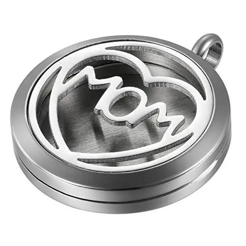 Produktbild: JewelryWe Herz Aromatherapie Halskette Damen: Silber Edelstahl Hohle MOM Herz Rund Diffusor Ätherische öle öffenbar Floating Medaillon Locket Anhänger Kette mit 6 Bunt Filzkreisen Mode Schmuck