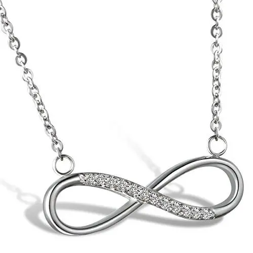 Produktbild: JewelryWe Schmuck Damen Halskette, Edelstahl Zirkonia Diamant Infinity Unendlichkeit Zeichen Anhänger mit 50cm Kette, Silber
