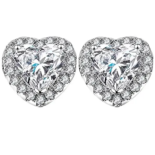 Produktbild: JewelryWe Schmuck Damen Ohrringe mit Zirkonia Herz Ohrstecker Hochzeit Verlobung Brautschmuck Geschenk für Frauen Silber