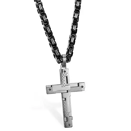Produktbild: JewelryWe Schmuck Edelstahl Einzigartig Design Kreuz Kruzifix Anhänger mit 65cm Königskette, Halskette Kette für Herren, Silber, mit kostenlos Gravur