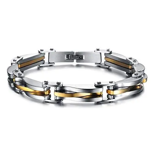 Produktbild: JewelryWe Schmuck Edelstahl Herren Armband Gold/Silber Edelstahlarmband Herrenarmband Armkette Armreif, 22cm 10,6mm Breite mit Geschenk Tüte