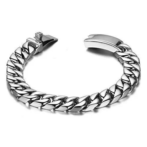 Produktbild: JewelryWe Schmuck Edelstahl Herren Armband, schwer Fahrradkette Biker Armkette, Partnerarmband Armreif Silber 21cm 12mm Breite - mit Geschenk Tüte