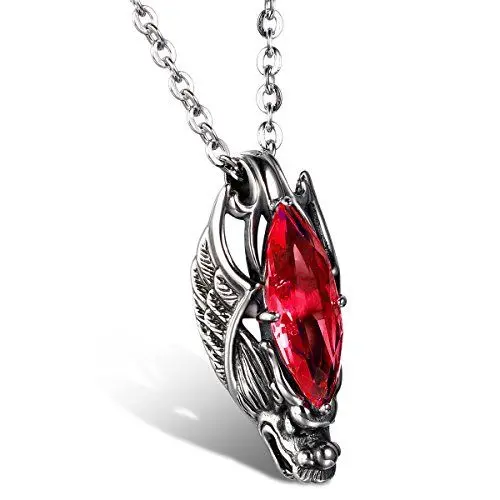 Produktbild: JewelryWe Schmuck Edelstahl Kette, Gotik Herrschsüchtigem Drachen Kopf Anhänger mit Rot Glas, Halskette Partnerkette für Damen und Herren