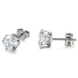 Produktbild: JewelryWe Zirkonia Ohrstecker Ohrringe Damen: 8mm Silber Edelstahl Gestüt Ohrringe mit Rund klarem Zirkonia Hypoallergen Klein Schlafen Ohrschmuck Geschenk für Frau Mädchen