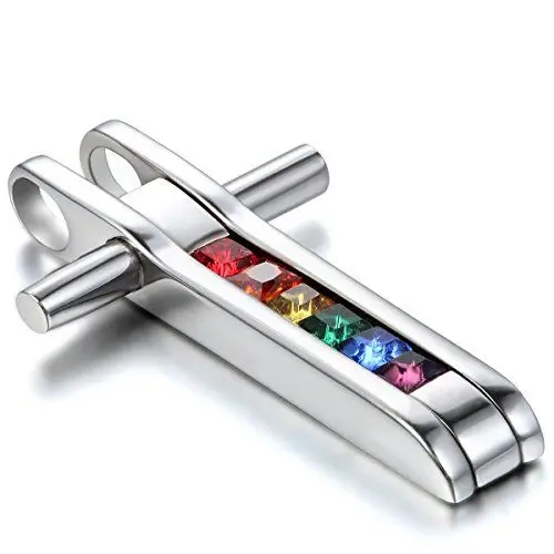 Produktbild: JewelryWe Schmuck Edelstahl Regenbogen Homosexuell Strass Anhänger mit 55cm Kette, Halskette für Unisex Herren Damen, Silber