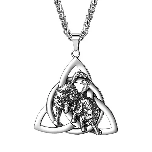 Produktbild: JewelryWe Schmuck Halskette Herren Wikinger Retro Keltischer Knoten Löwen Edelstahl Anhänger mit Kette Geschenk für Männer Silber