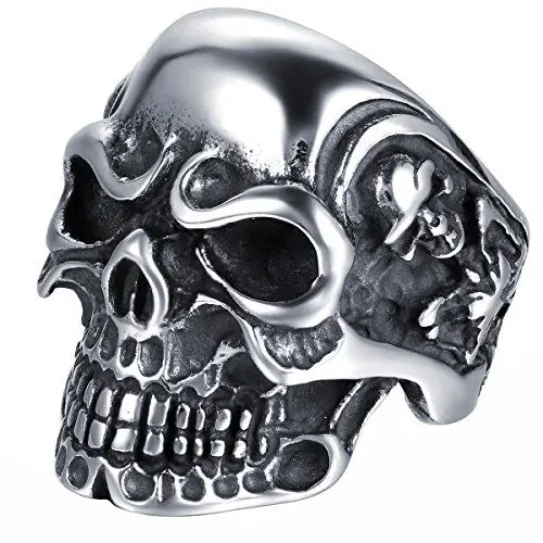 Produktbild: JewelryWe Schmuck Herren-Ring Edelstahl Biker Gotik Totenkopf Schädel Skull Ring Band mit Gravur für Halloween, Schwarz Silber Größe 61