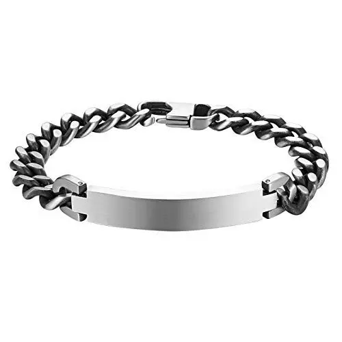 Produktbild: JewelryWe Schmuck Herren Armband, Edelstahl Poliert Panzerkette Partnerarmband Freundschaftsarmband Paar Pärchen Armkette, Schwarz Silber
