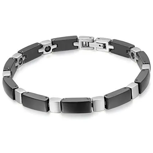 Produktbild: JewelryWe Schmuck Herren Damen Armband, Keramik Edelstahl, Kreuz Link Charm Armreif Partnerarmband, Schwarz Silber